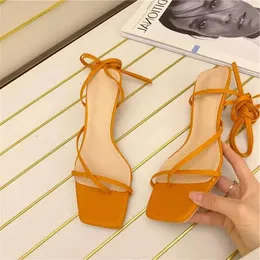 Sondr moda kadın sandaletler stiletto ayakkabı topuklu kare ayak parmağı gladyatör yukarı ayak bileği kayış dar bant par 7e1