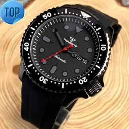 Czarny SKX Diver Mechanical Watch Men Black Date NH36 MOVT 3.8 Crown 20Bar Waterproof Wristwatch Red Flash Hand Tandorio Clock
