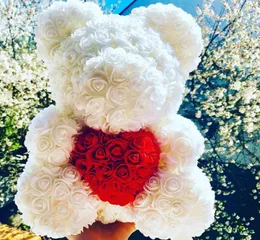 40 cm Artificial Rose Heart Teddy Bear Handmade Bear of Roses for Women Valentine039S Day Wedding Bithday Gift Drop 2076130