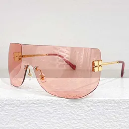 24SS Runway Frauen rahmenlose Sonnenbrille SMU 54Y Luxus Mode Designer Frauen Maske Sonnenbrille UV400 Polarisierte rosa Linsen Goldmetallbeine Fliegerbrille Brille