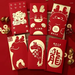 Geschenkverpackung 6pcs niedliches Drachenjahr Hongbao Red Umschläge für 2024 Spring Festival Paket Lucky Money Pakete Cartoon Bag