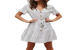 Vestidos casuais femininos de verão praia chiffon jurk casual mouw polka dot boho mini partido elegante v vestidos6178395