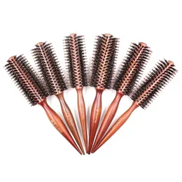 Alça de madeira anti -estática de cabelo cacheado javali rolando redondo hairbrush tambor tambor cabeleireiro ferramentas de estilo de penteado