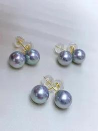 Orecchini per borchie 18K Gold Seawater Pearl for Women 7-8mm Real Round Akoya Grey Blu Simple Wedding Party Gioielli Accessori EHKRF EHKRF