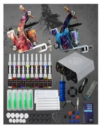 Beginner Complete Tattoo Kit Supplies 2 Machine Guns 20 color Inks Power supply Needles Grip Tip Set4195303