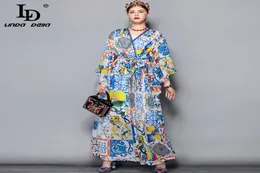 LD Linda Della Fashion Runway Maxi Dress 5XL Plus Size Women039S Batwing Sleeve Vneck Ploral Print Discal Holdy Long Long Dress 24323135