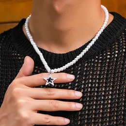 Anhänger Halsketten Salcon Einfache handgefertigte Imitation Perle Perl Perlen Kurz Halskette Herren Mode -Strass -Sternstar Anhänger Choker Punk Party Schmuck Q240525