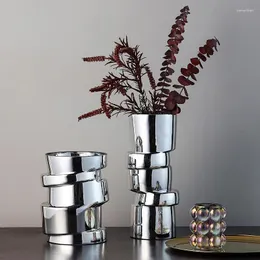 화병 현대 미니멀리스트 유리 창조적으로 은빛 은빛 거실 이키 바나 디자인 미적 vaso 당 fiori 홈 장식 wz50hp