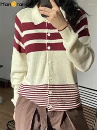 Frauen Strick Hanorange 2024 Spring Herbst Retro gestreift Strickpullover Lose kleiner oberer schwarzer Beige/rotes Beige