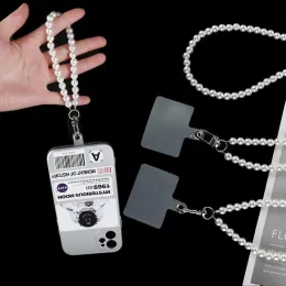 1st Portable Phone Lanyard Crossbody Halsbandskedja Pearl Rem Anti-Lost Sling för telefonfodral Lång Pearl Armelets-kedja