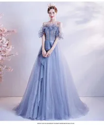 Sukienki imprezowe Banquet Bankiet długa sukienka Gradient Blue jasne światło gwiazd