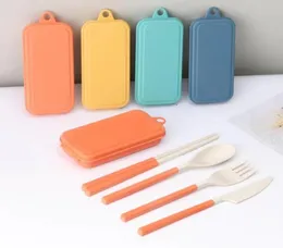 Wheat Straw Cutlery Set Portable Multicolor Storage Box Knife Fork Spoon Chopsticks Travel Ecofriendly Cutlery Inventory Wholesal4944668