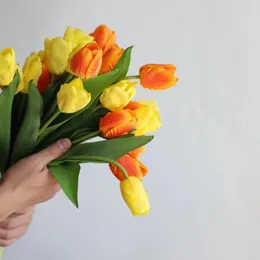 Dekorative Blumen 14 "Faux gelb Orange echte Berührung Tulpe künstliche Frühlingsblumen/Blüten Hochzeits-/Heimdekoration DIY -Blumensträuße