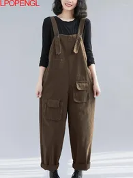 Damen Jeans Frau Denim Overalls 2024 Front vorne und hinter zwei Schalen locker gewaschener Hosenträger ärmellose einteilige Haremhose