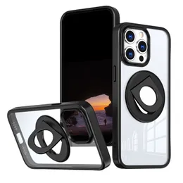 Новый дизайн телефона Акриловая крышка с 360 вращающимися подставкой для iPhone 15 Pro Max 14 13 12 11 XR Samsung Glalaxy S24 Ultra S23 Fe S22 S21 Поддержка беспроводной зарядки