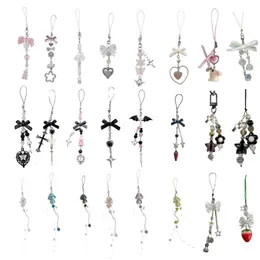 Telefon Charm Strap Keychain Kawaiicute Crystal Jellyfish Pendant Chain Bowknot KeyCord för iPhone Camera Bag 240523