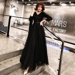 Vestidos de festa Weiyin 2024 Longa noite formal noturna negra elegante e elegante decote em V vestidos de baile de lantejoulas wy1273