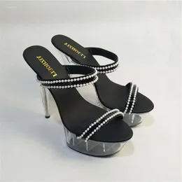 Женские модные сандалии стеклянные тапочки благородный прозрачный пол 15 см шарики на высоком каблуке CBE