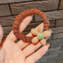 Kawaii Gummi elastische Haarbänder Krawatten Kopfwege Kaffee Farbe Einfaches Blumenherz Seil Stirnband für Mädchen Kinder Accessoires