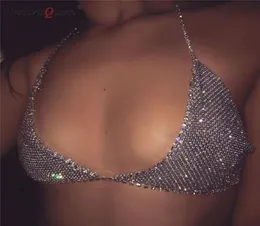 Festivalqueen dla kobiet cekinowych topów kryształowe diamenty boob bra imprezy metalowy pasek Ren stanik srebrny złoto7004401