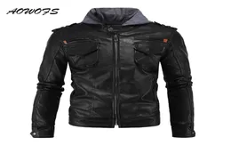全体のaowofsフード付き革のジャケットメンサファリコートブラックモトレザージャケットとフードホップファッション男性レザージャケット3611196