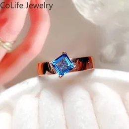 Кластерные кольца квадратный топаз -синэт -кольцо для ежедневного ношения 5 мм 0,6 -кара