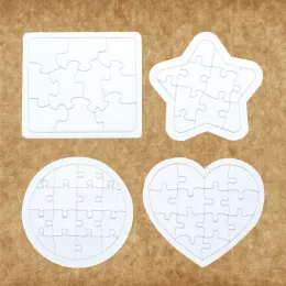 4Pcs Kids Coloring Blank Puzzle DIY Paper Jigsaw Puzzles Four Shapes Drawing Doodle Board (White)