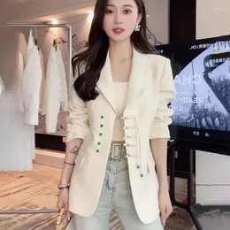 Women's Suits Spring Autumn Chinese Bright Silk Glow-Light Blazer Jacket Outwear Slim Slimming Waist Buckle Suit Tops