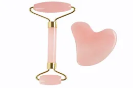 Ansiktsvårdsapparater Skönhetsmassage Salong Behöver Jade Roller Massager Pink Crystal Set Hearthaped Scraping Board 2st 10 uppsättningar per LOT1400715