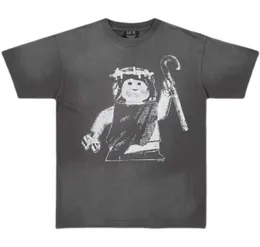 MEN039S Tshirts Saint Michael Puppet Figürin Baskı Vintage Kısa Kollu Men039s Moda Markası Gevşek Yuvarlak Boyun Vintage TS3680380