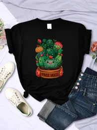 Söt växt kaktusfria kramar imprimir mulheres t-shirt personalidade casual all-mate tee roupas street hip hop tops feminino manga curta