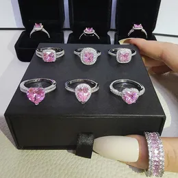 14 Styles Lady Pink Zircon Ring White Gold cheio de noivado de noiva Rings para mulheres Bridal Birthday Party Jewelry Gift Ltxeb