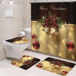 Занавески для душа с рождеством для ванной комнаты набор 3D Bell Bow Waterprofity Festival Decor Antiplip Mate Cover Cover Tobres Коврики