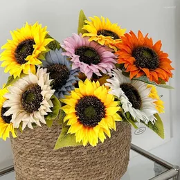 Decorative Flowers 1/3/5pcs Sunflower Artificial Bouquet Realistic Outdoor Garden Autumn Decoration Home Floral Arrangement Wedding Decor