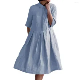 Casual Dresses High Waist Midi Dress Lapel Stylish Women's Doll Collar A-line With Pleated Design Chest For Summer