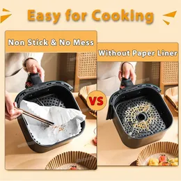 50/100 st Air Fryer Disponible Paper Non-Stick Airfryer Baking Paper Round Air-Fryer Paper Liners Papper Kök Tillbehör