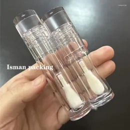 Garrafas de armazenamento 50pcs redondo tubo de brilho labial transparente com grande pincel wand cosmético vazio transparente plástico recarregável garrafa 6ml 8ml