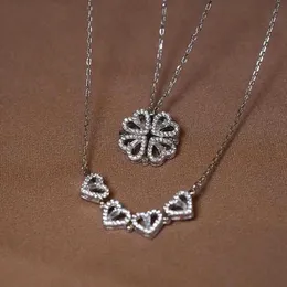 Pendant Necklaces Heart Shaped Four Leaf Clover Pendant Necklace Silver Gold Jewelry Zircon Women Love Clavicle Chain Gifts Openable ChokerJewelry Q240525