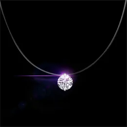 Äkta 925 Sterling Silver Stereo Transparent fiskelinje Stealth Pendant Necklace for Women 5A CZ Locks Chain Valentine Gift Ligjv