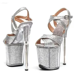 Сандалии 20см/8 дюймов Leecabe Bling Seecings Женщины летняя мода Open Toe High Heels обувь Fe 257