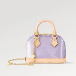 Explosion new Women's Nano Al ma M82974 Glossy Lilac Zip closure glossy classic handbag shiny leather luxurious feel pastel colorway golden chain love Textile lining