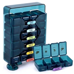 Organizador semanal de comprimidos 4 vezes ao dia Organizador de pílula com gaveta projetada por caixa de comprimidos de caixa de viagem de 7 dias Caixa de estojo de medicina de 7 dias