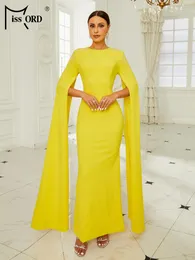 Casual Dresses Missord Elegant Yellow Prom Dress for Muslim Women o-hals Split Long Sleeve Diamonds Bodycon Party Formal Evening Gown