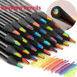 أقلام قلم رصاص 12 قطعة/مجموعة Kawaii Rainbow Pencil 7-Color تدرج التدرج التلوين القلص الهدية الملونة Pencil Art Painting Wx5.23