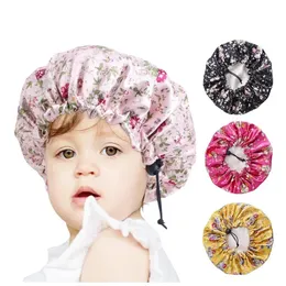 아기와 소녀 귀여운 더블 레이어 라운드 모자 조절 가능한 어린이 새틴 나이트캡 샤워 모자