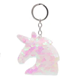 Linda Unicorn Keychain Glitter pompom lantejas -chave Presentes de anel para hóspedes femininas de casamento Acessórios para bolsas de carro 2378