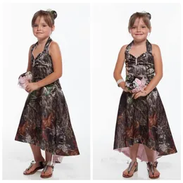 2022 Camo First Holy Compleion Dresses Halter Crystal Flower Girl Dresses Girls Pageant Dress Kids Toddler Party Cowns Cheap 264V