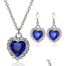 Kolczyki Naszyjnik Zestaw biżuterii oceanicznej dla kobiet Niebieski kryształowy kamień szlachetny wisiorek Dangle moda romantyczna tytaniczna