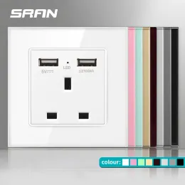 SRAN A6 시리즈 화이트 유리 패널 벽 스위치 EU 프랑스 전원 소켓 USB Type-C TV RJ45 모듈 DIY, 86 제곱 상자에 적합합니다.