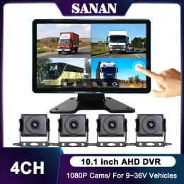 10.1 "AHD 1080P 4CH Truck Backup Camera Record Monitor Pekskärm Fordon DVR -kit Bakre vy omvänd system Parkeringsövervakning